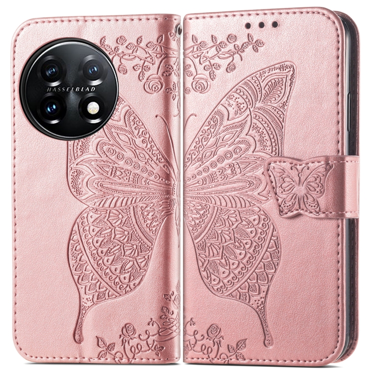  OnePlus 11 5G Fodral Butterfly Läder Roséguld