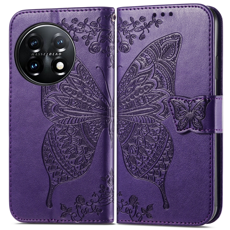  OnePlus 11 5G Fodral Butterfly Läder Mörk Lila