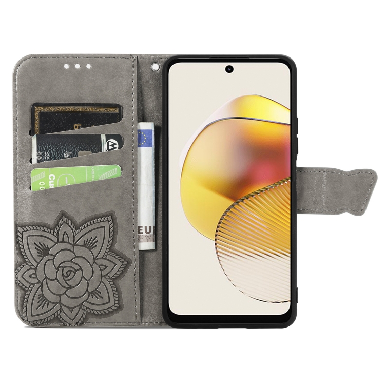  Motorola Moto G73 5G Fodral Butterfly Grå
