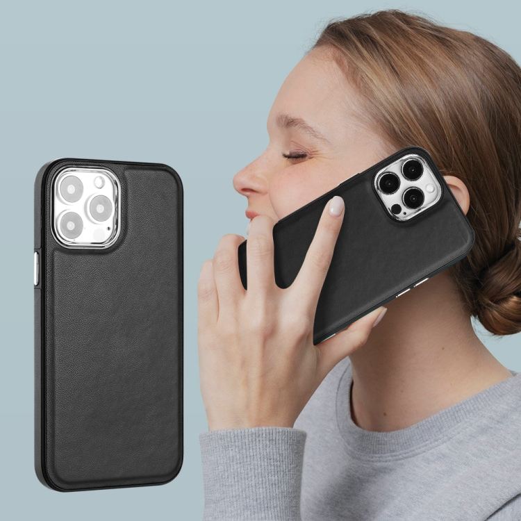  iPhone 15 Pro Max Skal Läder Belagt Svart