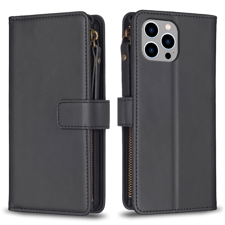  iPhone 15 Pro Max 9-Kort Multifunktionellt Läder Fodral Svart