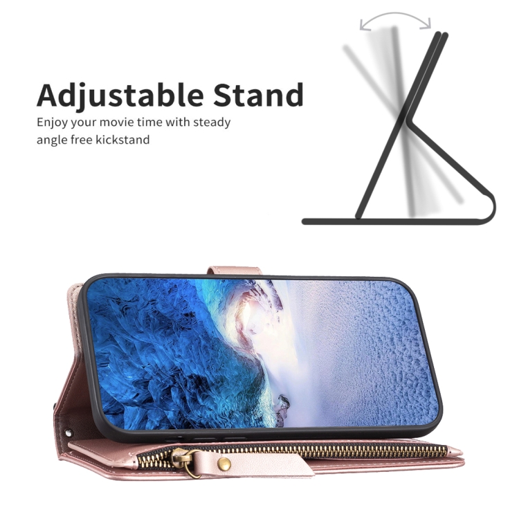  iPhone 15 Pro Max 9-Kort Multifunktionellt Läder Fodral Roséguld