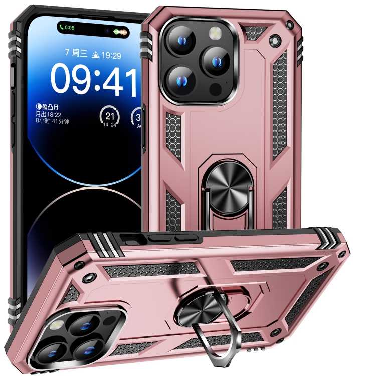  iPhone 15 Pro Max Skal Shockproof Armor Ring Roséguld