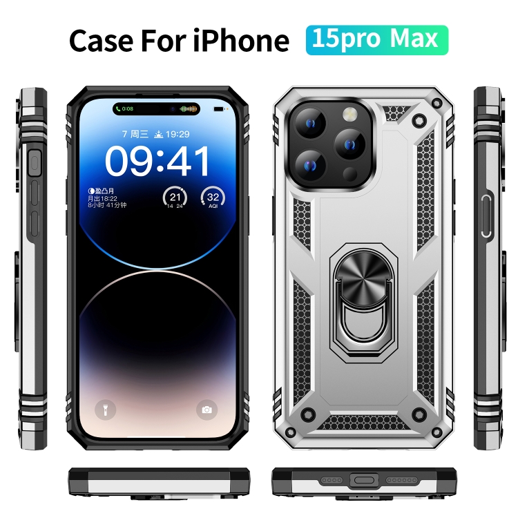  iPhone 15 Pro Max Skal Shockproof Armor Ring Silver