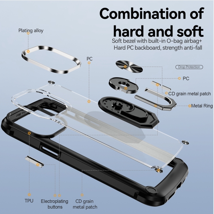  iPhone 15 Pro Max Skal Shockproof Ring Hybrid Svart