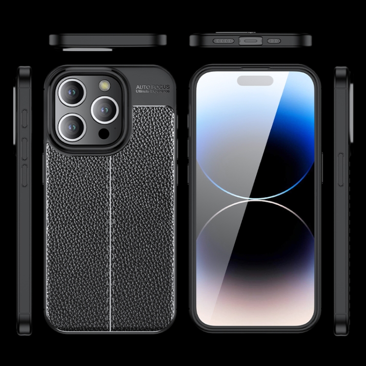  iPhone 15 Pro Max Skal Litchi Textur Svart