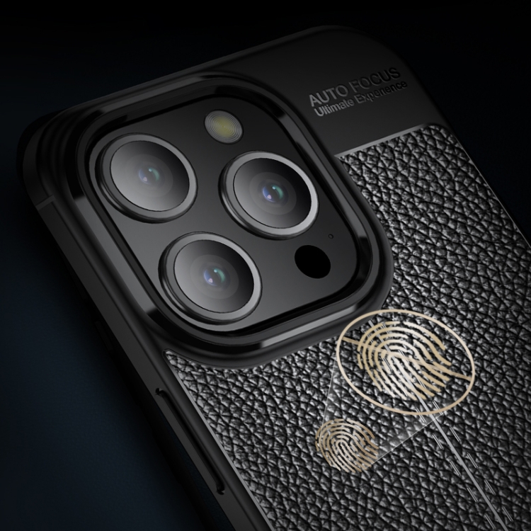  iPhone 15 Pro Max Skal Litchi Textur Svart