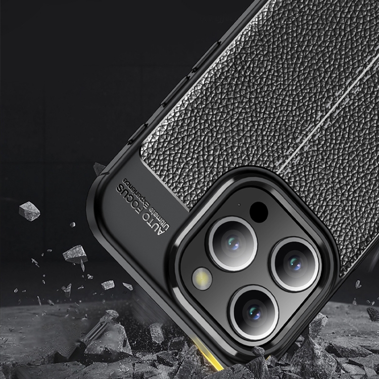  iPhone 15 Pro Max Skal Litchi Textur Blå