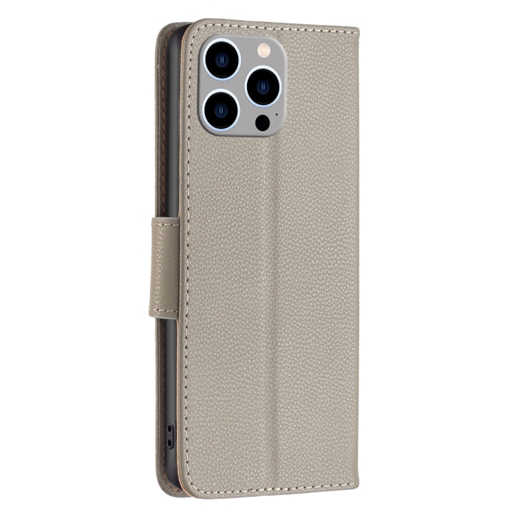  iPhone 15 Pro Max Fodral Litchi Shark Läder Grå