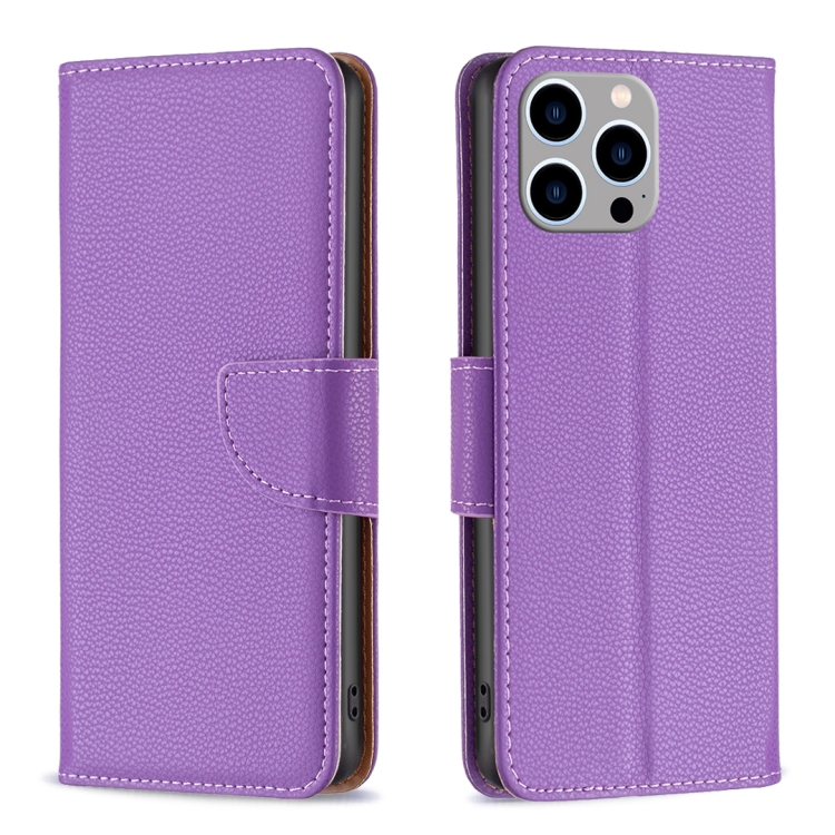  iPhone 15 Pro Max Fodral Litchi Shark Läder Lila