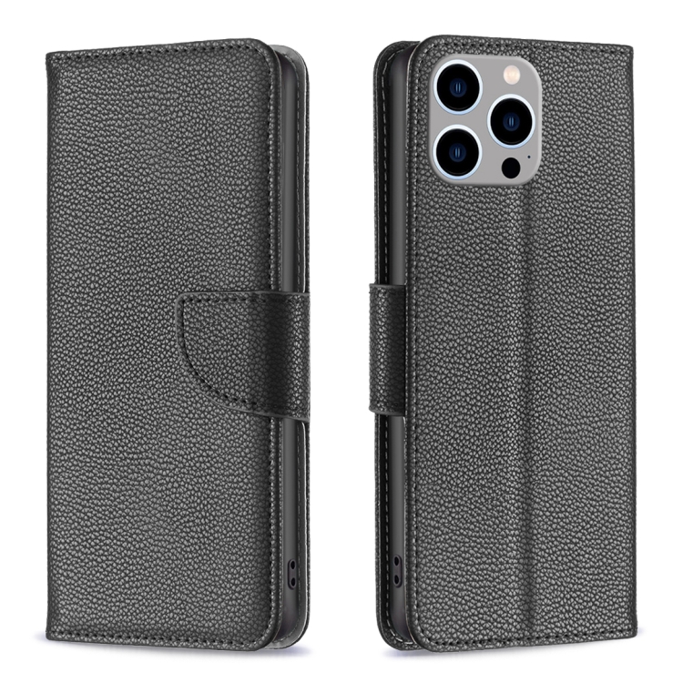  iPhone 15 Pro Max Fodral Litchi Shark Läder Svart