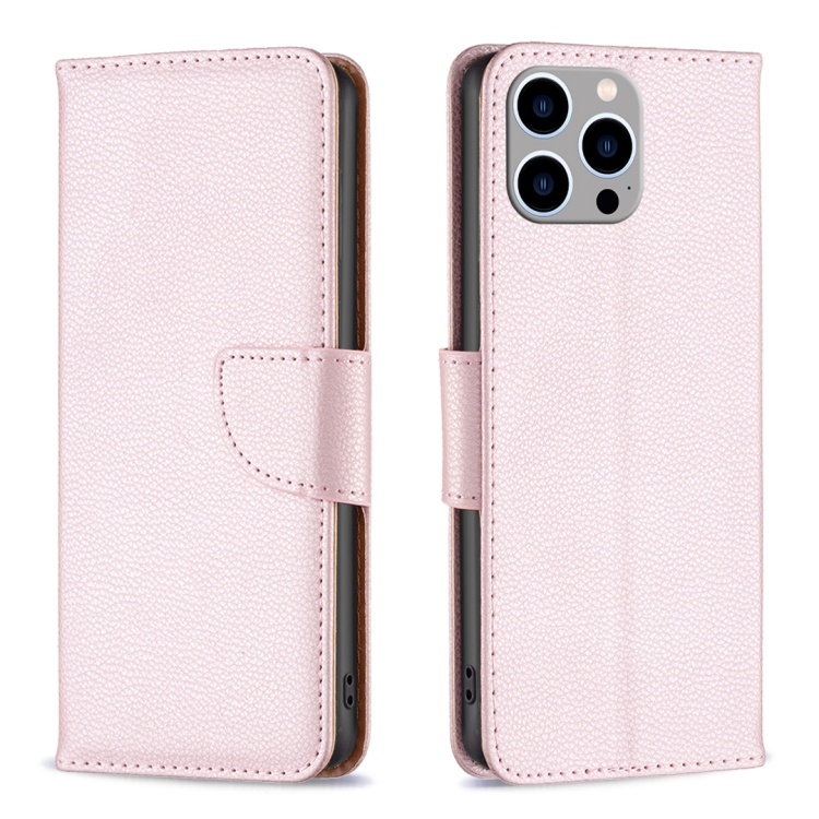 iPhone 15 Pro Max Fodral Litchi Shark Läder Roséguld