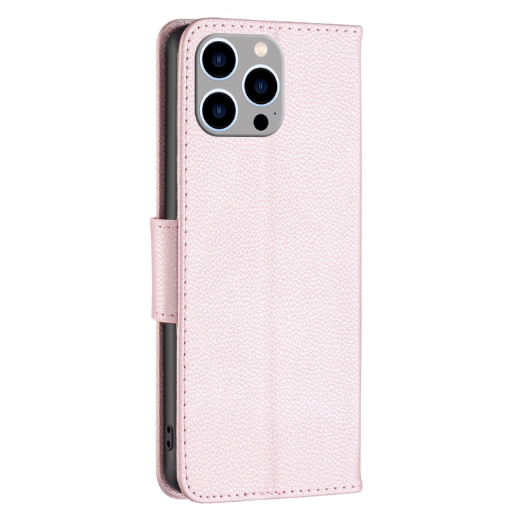  iPhone 15 Pro Max Fodral Litchi Shark Läder Roséguld
