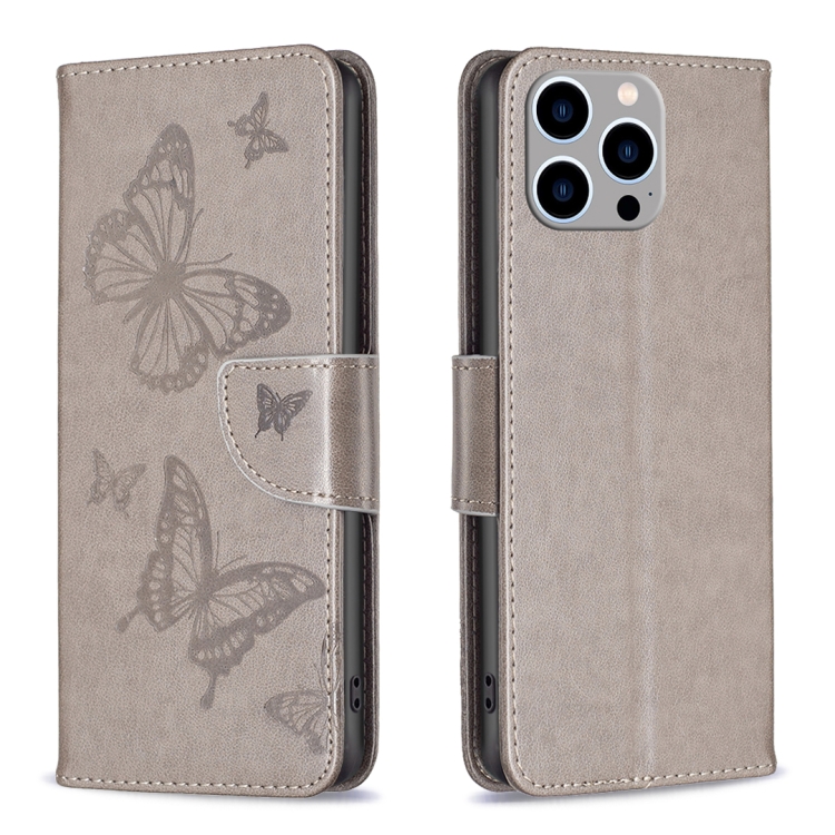  iPhone 15 Pro Max Fodral Med Fjäril Tryck Grå