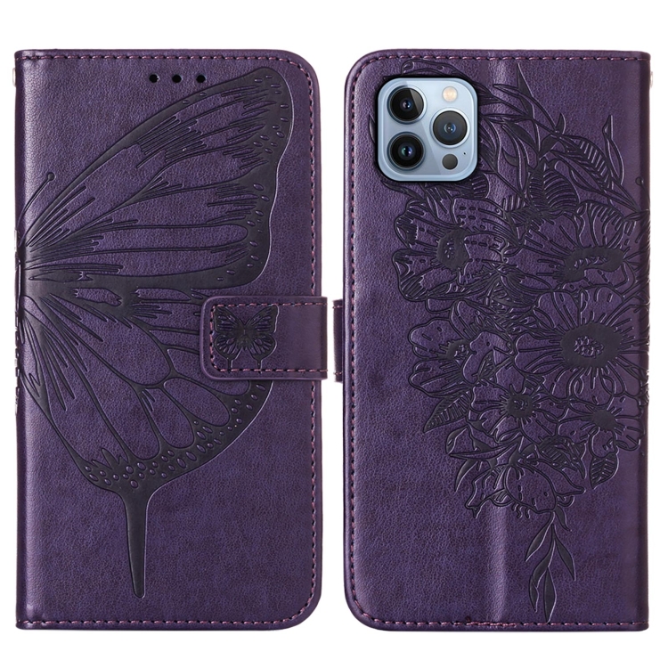  iPhone 15 Pro Max Fodral Fjäril Tryck Mörk Lila