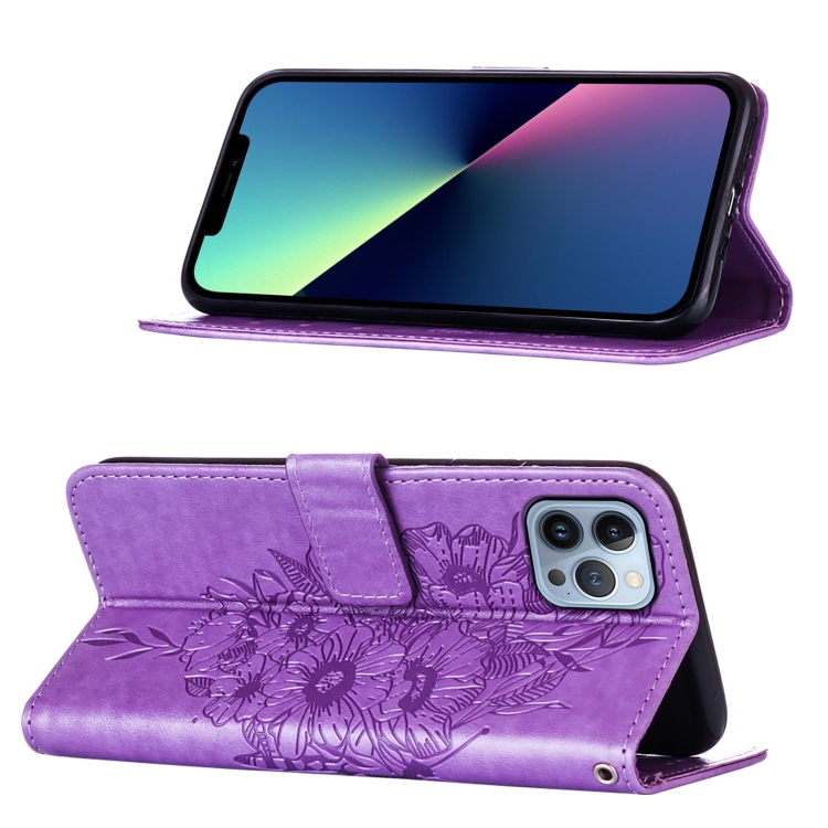  iPhone 15 Pro Max Fodral Fjäril Tryck Lila