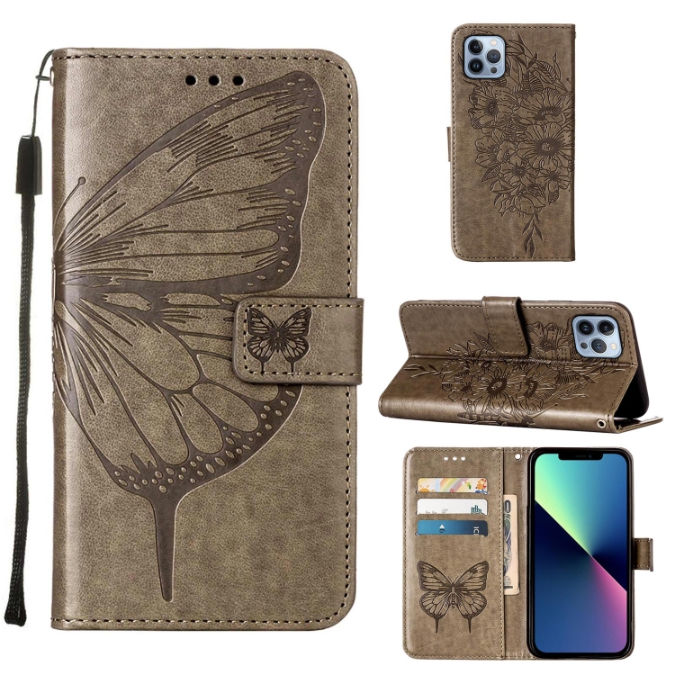  iPhone 15 Pro Max Fodral Fjäril Tryck Grå