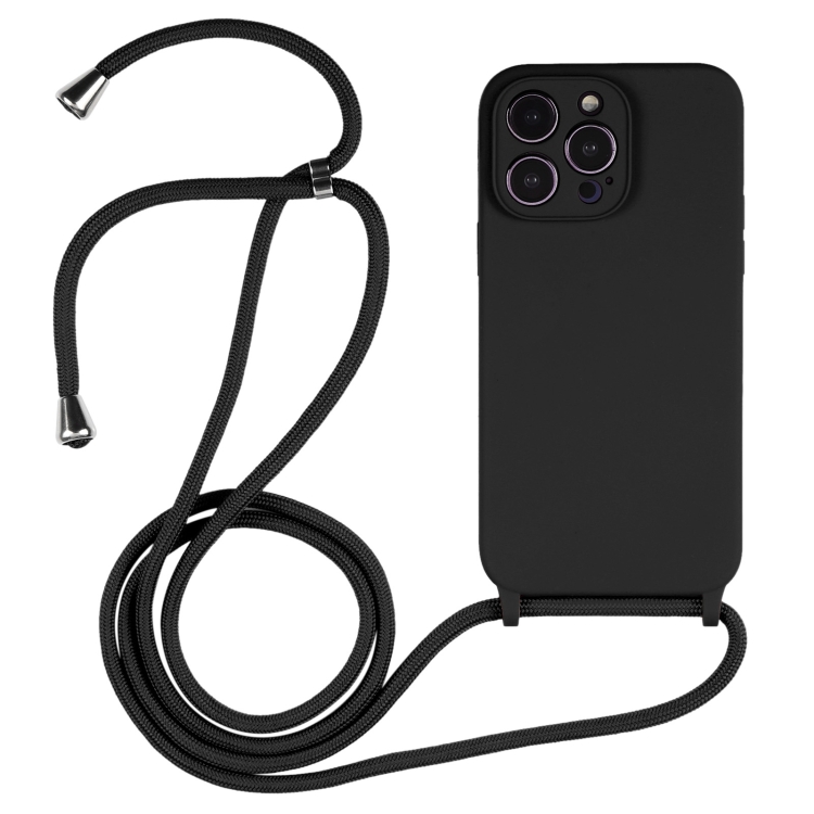  iPhone 15 Pro Max Skal Silikon Med Snöre Svart