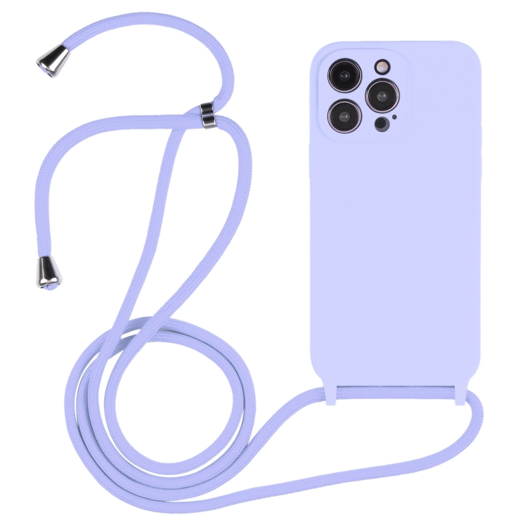  iPhone 15 Pro Max Skal Silikon Med Snöre Lila