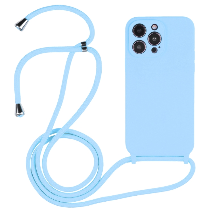  iPhone 15 Pro Max Skal Silikon Med Snöre Blå