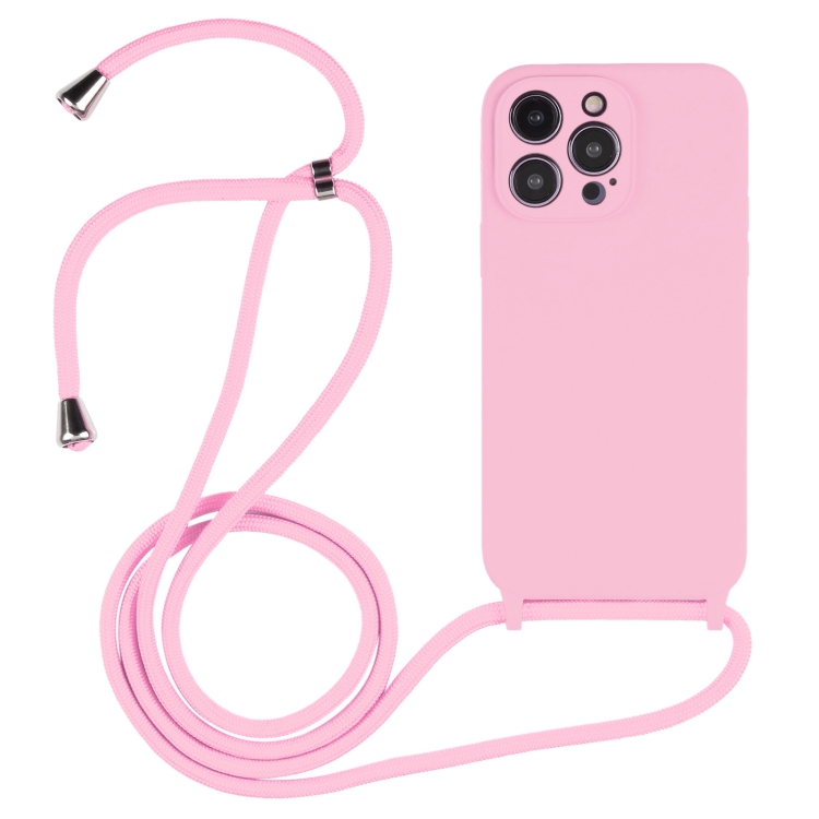  iPhone 15 Pro Max Skal Silikon Med Snöre Rosa
