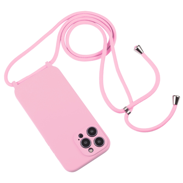  iPhone 15 Pro Max Skal Silikon Med Snöre Rosa