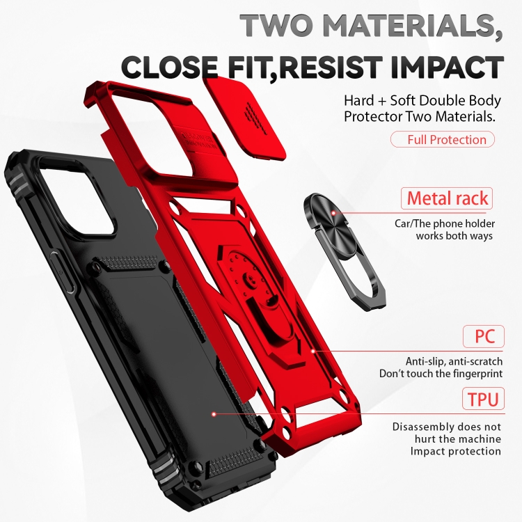  iPhone 15 Pro Max Skal CamShield Armor Ring Röd