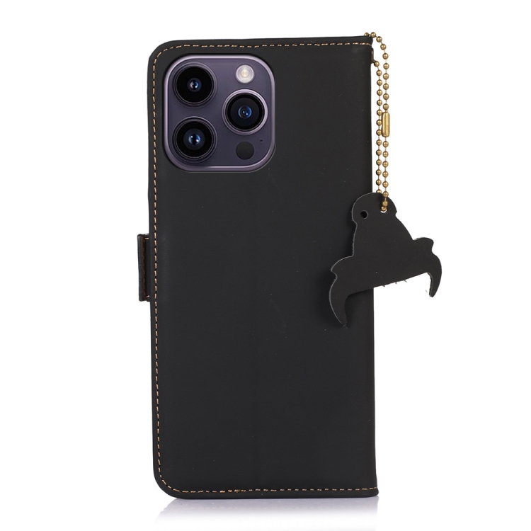  iPhone 15 Pro Max Fodral RFID Äkta Läder Svart