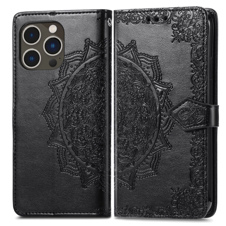  iPhone 15 Pro Max Fodral Mandala Läder Svart