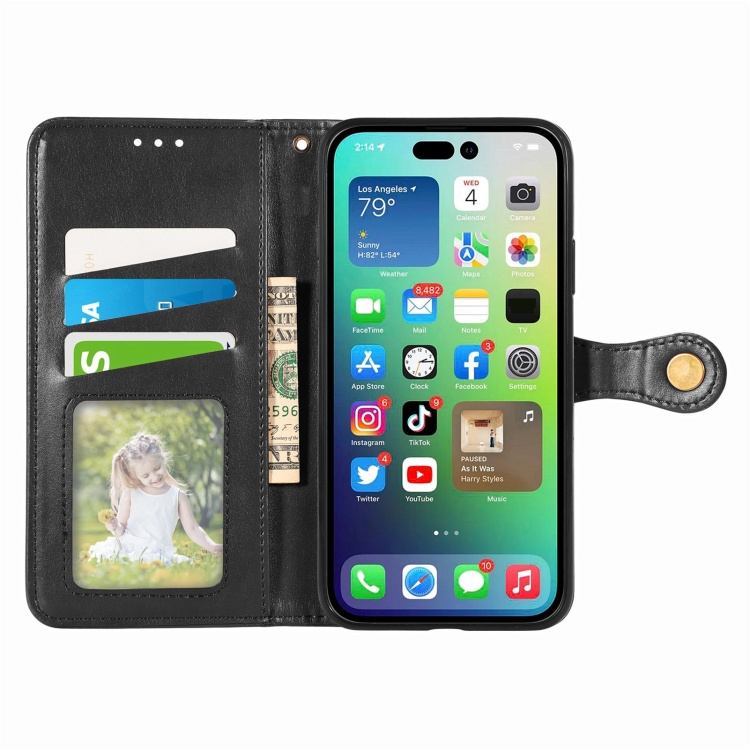  iPhone 15 Pro Max Fodral Retro Läder Svart