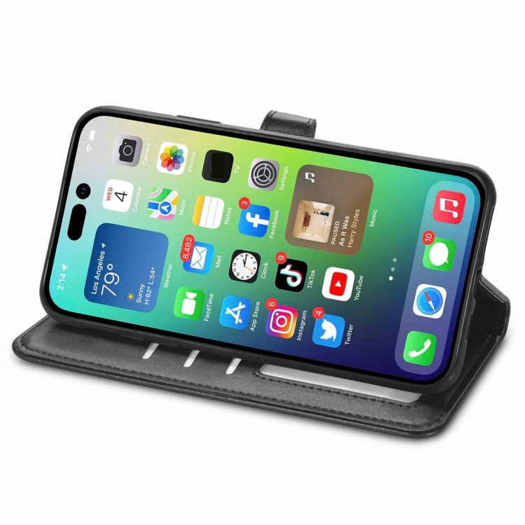  iPhone 15 Pro Max Fodral Retro Läder Svart