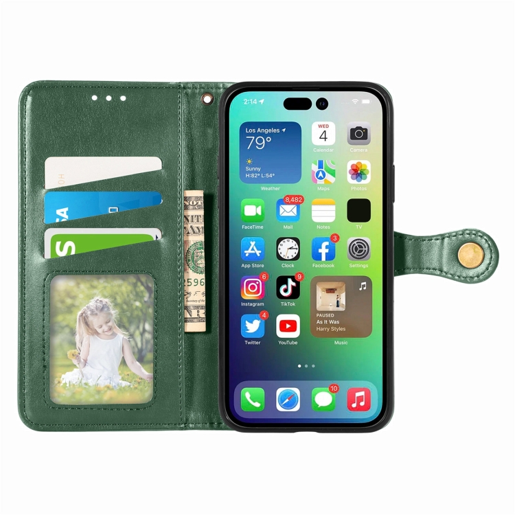  iPhone 15 Pro Max Fodral Retro Läder Grön