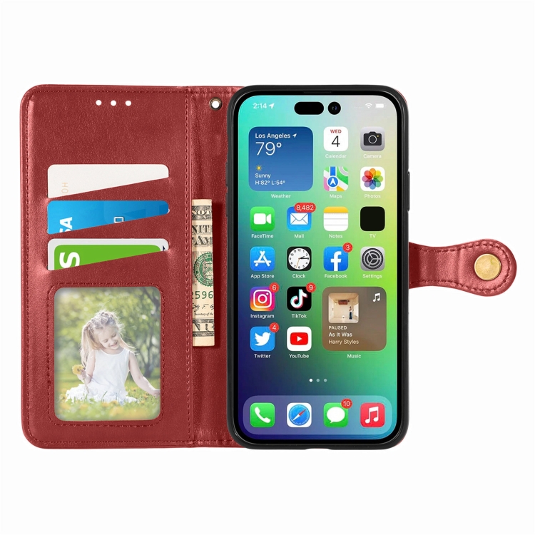  iPhone 15 Pro Max Fodral Retro Läder Röd