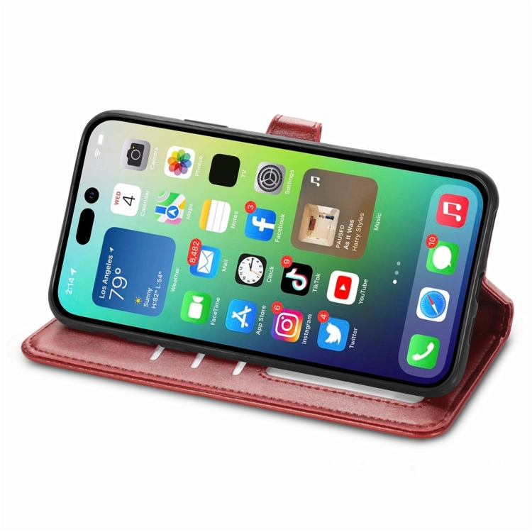  iPhone 15 Pro Max Fodral Retro Läder Röd