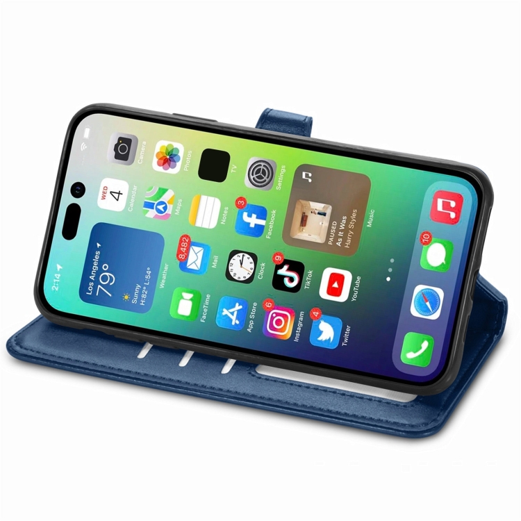 iPhone 15 Pro Max Fodral Retro Läder Blå