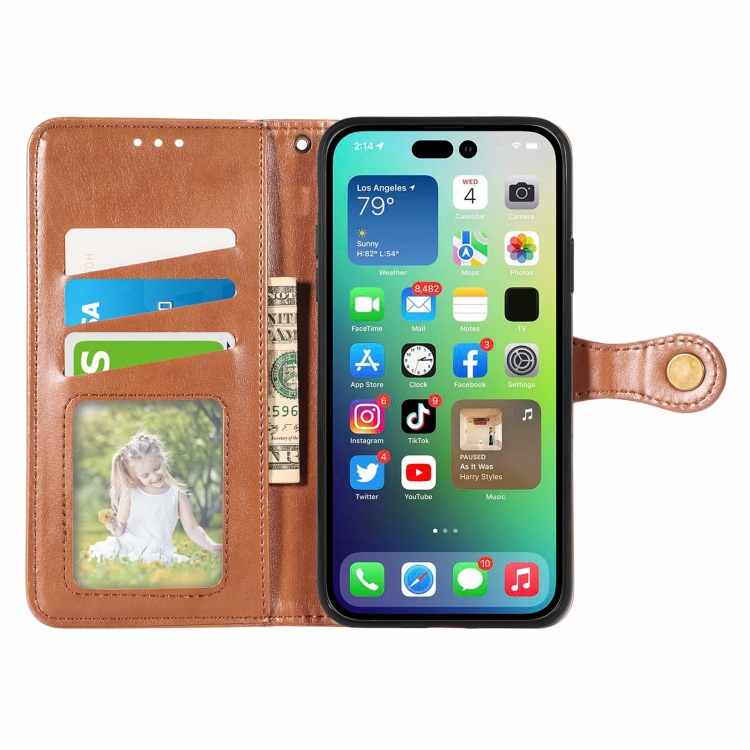  iPhone 15 Pro Max Fodral Retro Läder Brun