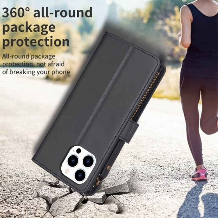  iPhone 15 Pro Fodral 9-Kort Multifunktionell Svart