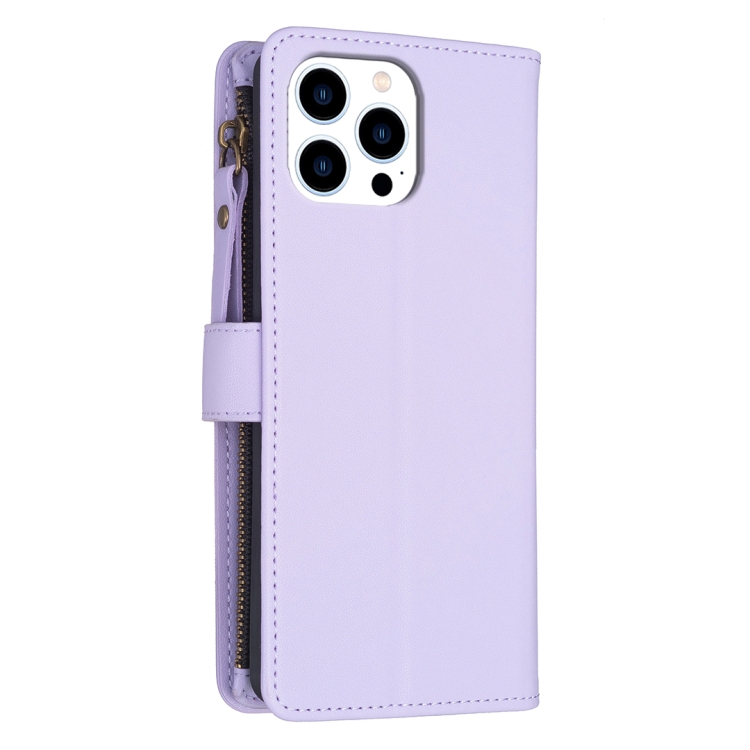  iPhone 15 Pro Fodral 9-Kort Multifunktionell Ljus Lila