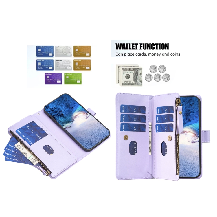  iPhone 15 Pro Fodral 9-Kort Multifunktionell Ljus Lila