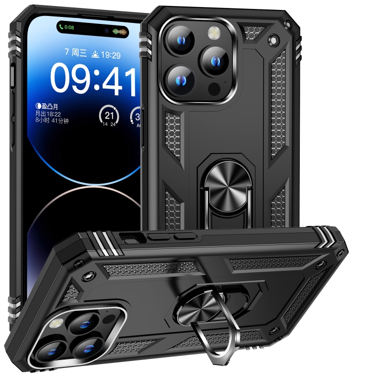  iPhone 15 Pro Skal Hybrid Armor Ring Svart
