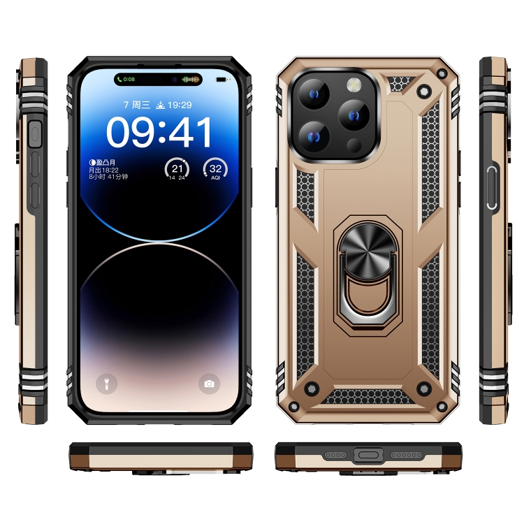  iPhone 15 Pro Skal Hybrid Armor Ring Guld