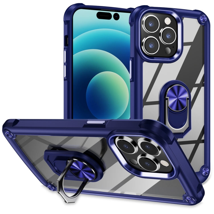  iPhone 15 Pro Skal Shockproof Armor Ring Blå