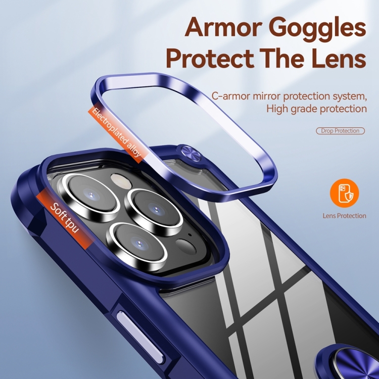 iPhone 15 Pro Skal Shockproof Armor Ring Blå