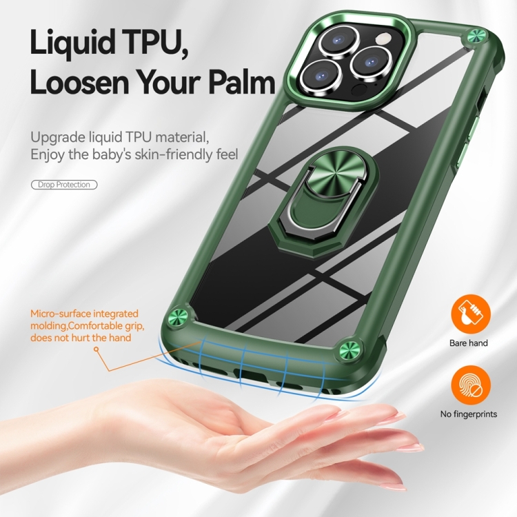  iPhone 15 Pro Skal Shockproof Armor Ring Grön