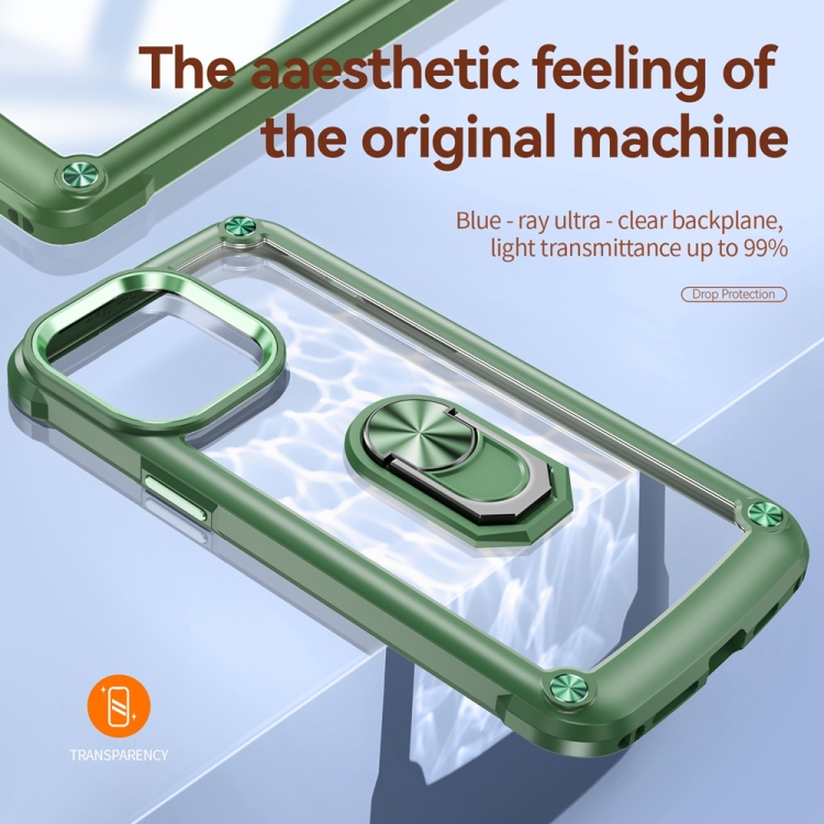  iPhone 15 Pro Skal Shockproof Armor Ring Grön