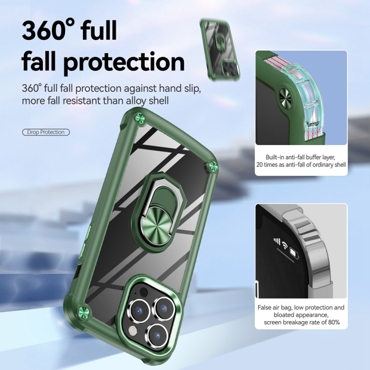  iPhone 15 Pro Skal Shockproof Armor Ring Grön