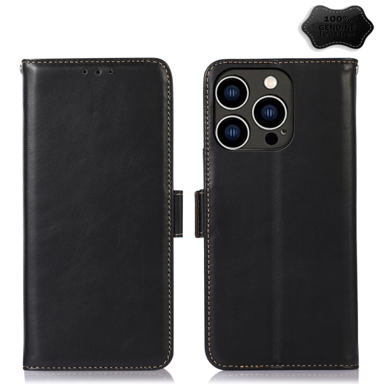  iPhone 15 Pro Fodral Äkta Läder Crazy Horse Svart