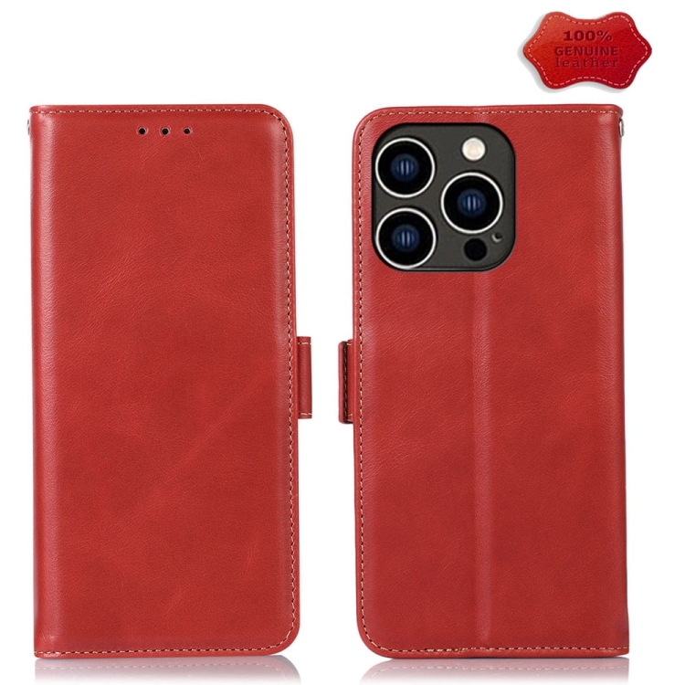  iPhone 15 Pro Fodral Äkta Läder Crazy Horse Röd