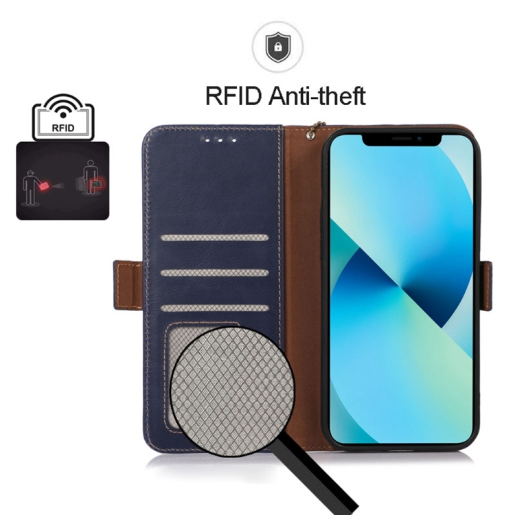  iPhone 15 Pro Fodral Äkta Läder Crazy Horse Blå