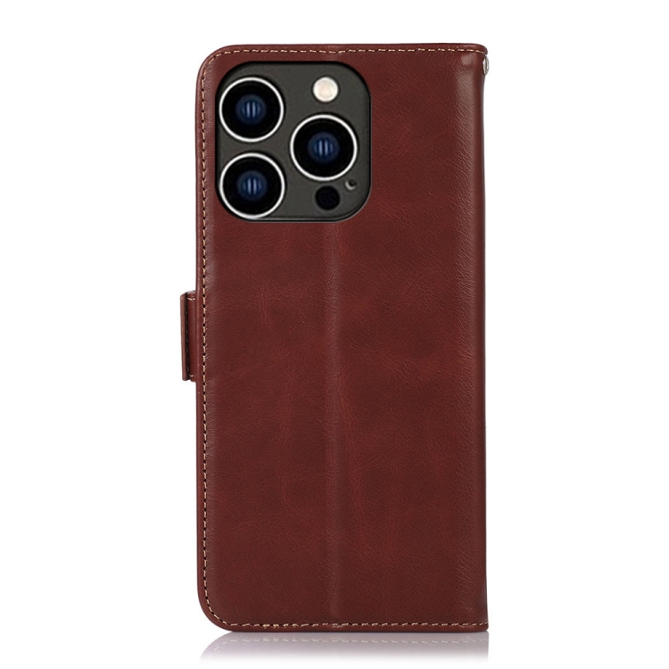  iPhone 15 Pro Fodral Äkta Läder Crazy Horse Brun